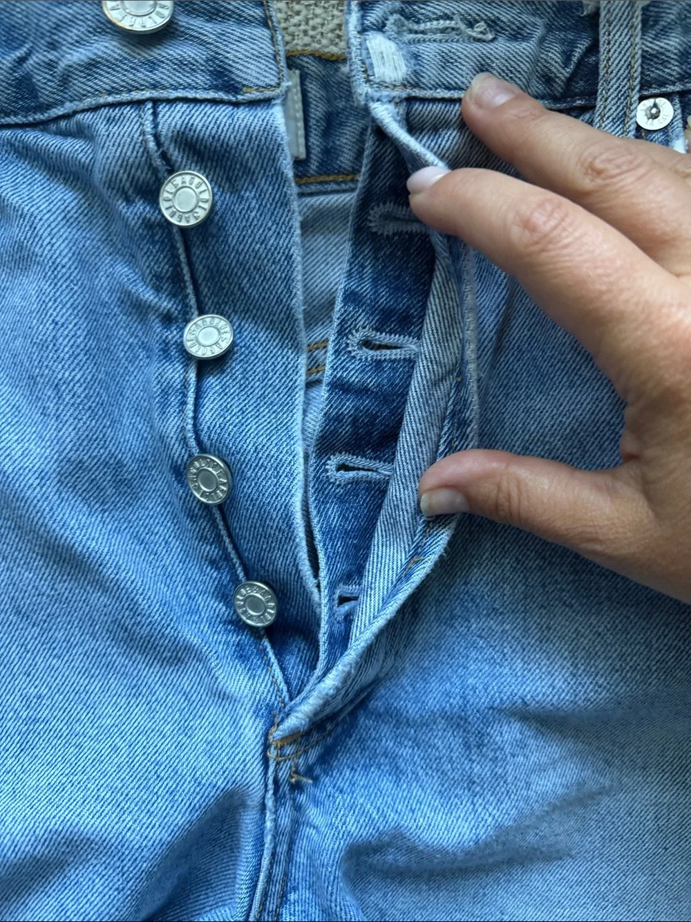Agolde Parker Long Light Blue High-Rise Distressed Denim Shorts